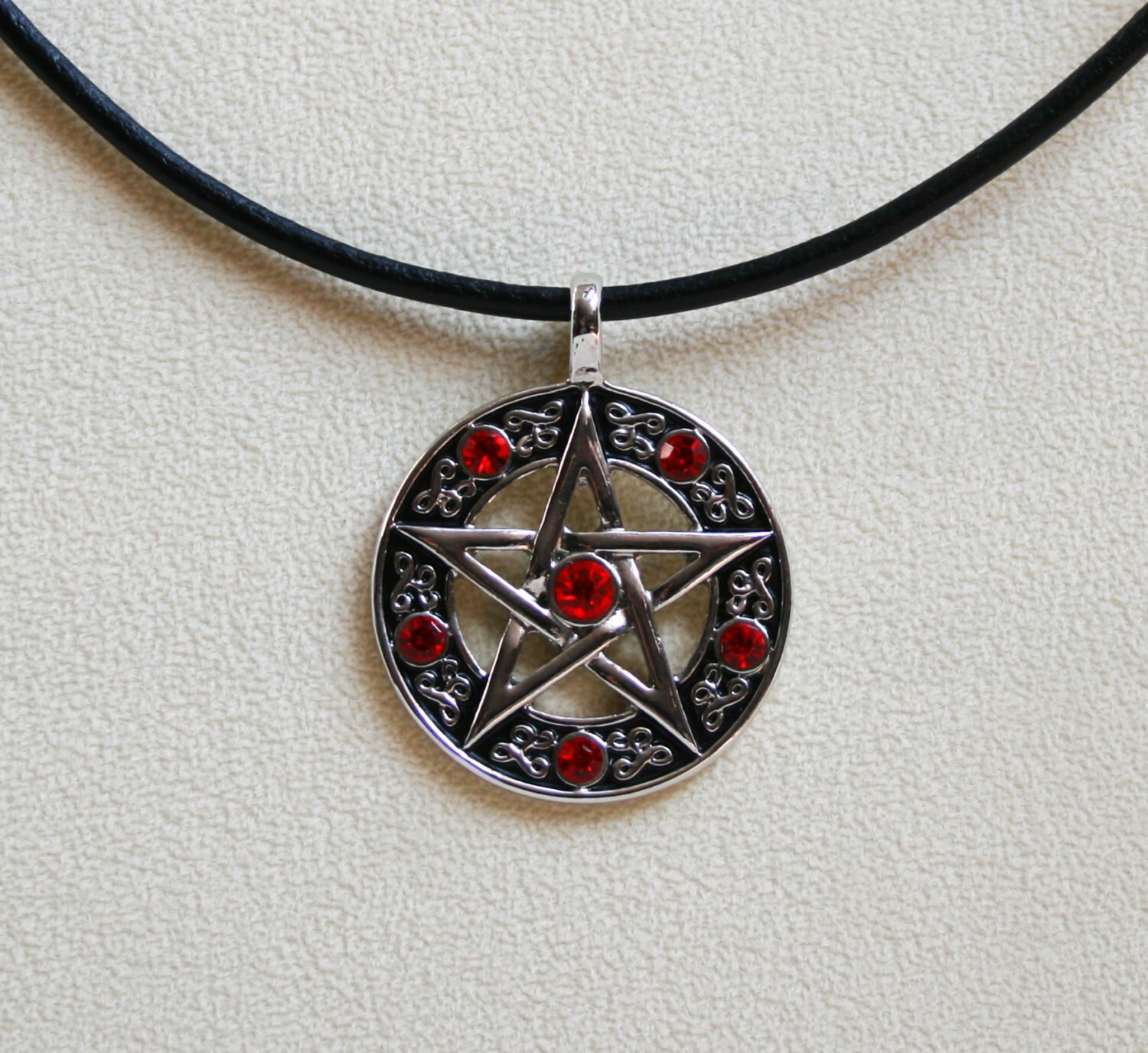Handcrafted 'pentacle' Pendant Pentagram Set With Sparkling Fiery