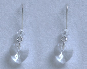 Handmade 'Birthday' earrings. April, Diamond, Birthstone, Birth sign, Zodiac, Taurus. Silver & Swarovski crystal heart earrings