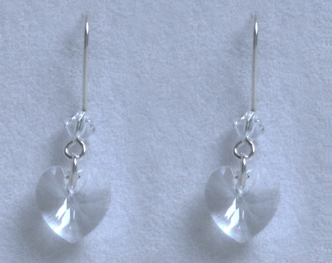 Handmade 'Birthday' earrings. April, Diamond, Birthstone, Birth sign, Zodiac, Taurus. Silver & Swarovski crystal heart earrings