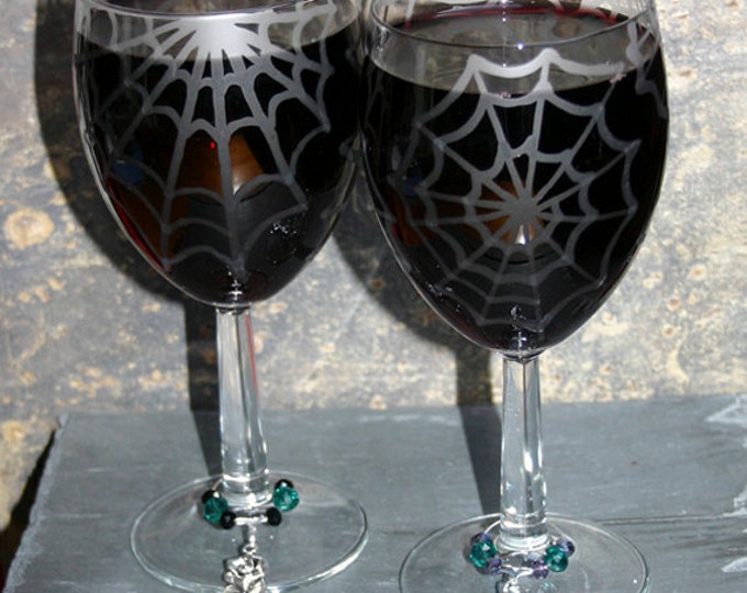 Wicked Webs - Pair of exclusive design spider web wine glasses