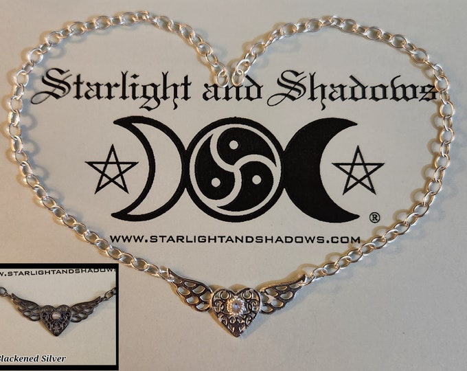 The wings of Love - Caged Heart, Little Gem; Permanently locking Discrete, Sterling silver Day Collar / Slave Necklace {D2} - Winged Heart