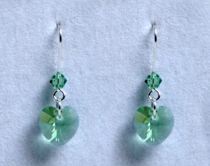 Handmade 'Birthday' earrings. August, Peridot, Birthstone, Birth sign, Zodiac, Leo. Sterling silver & Swarovski crystal heart earrings