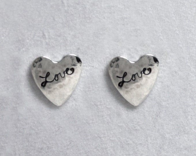 Handmade 'Amore - Love' earrings. Traditionally hand made, sterling silver heart stud earrings. Small hearts. Little hearts. Love hearts.