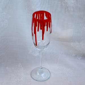 Dripping Blood An exclusive design, hand painted, Champagne glass featuring 'blood' dripping down the sides Horror/ Zombie/ Vampire/ Gore image 2