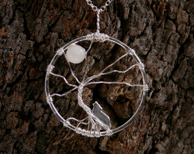 Tree of Life - Howling Wolf Moon. Sterling Silver & Moonstone Pendant. 'Forest friends' collection. Exclusive design. Eco friendly.