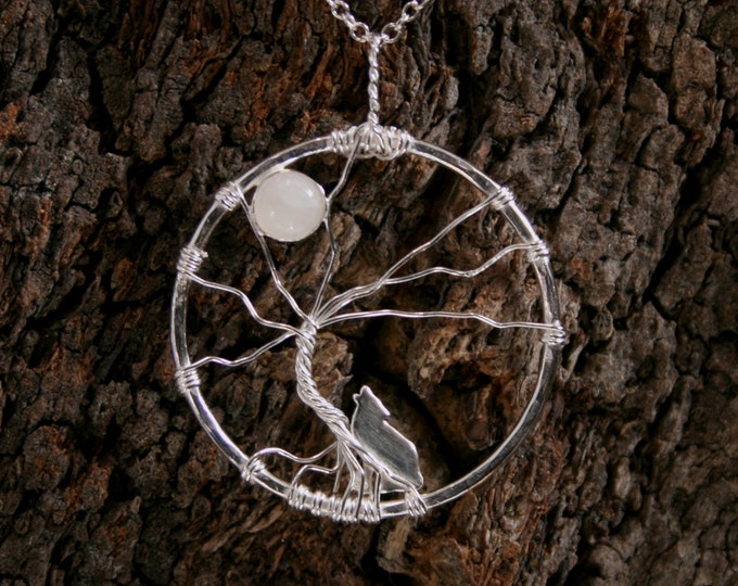 Tree of Life - Howling Wolf Moon. Sterling Silver & Moonstone Pendant. 'Forest friends' collection. Exclusive design. Eco friendly.