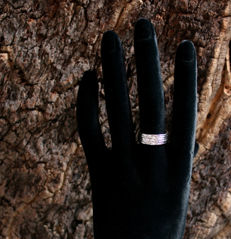 Sterling Silver stack rings. Hammered skinny silver stacking rings. Choose black or natural silver. Single or Set. UP to US 7 3/4 UK P 1/2 image 3