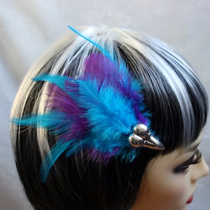 Exclusive &#39;Electric Blue & Purple Raven&#39; hair grip / fascinator in electric blue and Purple.