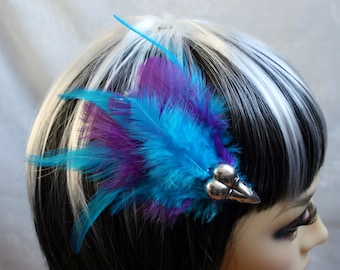 Exclusive 'Electric Blue & Purple Raven' hair grip / fascinator in electric blue and Purple.