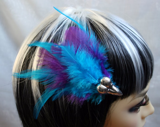 Exclusive 'Electric Blue & Purple Raven' hair grip / fascinator in electric blue and Purple.