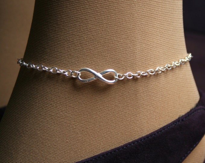 Infinity. PERMANENTLY LOCKING Slave Ankle Chain Bracelet. BDSM Anklet. Sterling silver. Infinity link. Choose small or large infinity symbol