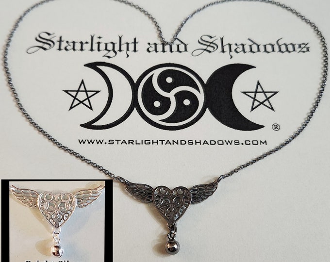 The wings of Love - Caged Heart; SLAVE BELL, Permanently locking, Discrete, Sterling silver Day Collar / Slave Necklace {D1} - Winged Heart
