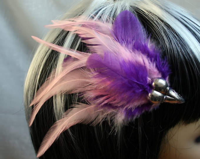 Exclusive 'Baby Pink & Purple Raven' hair grip / fascinator in baby pink and Purple.