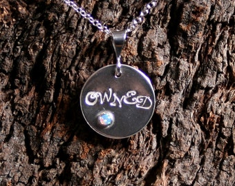 OWNED ~ Personalized Day Collar / Slave Necklace. Sterling silver & Gemstone. Choose stone. Disc day collar. Can be personalized on reverse.