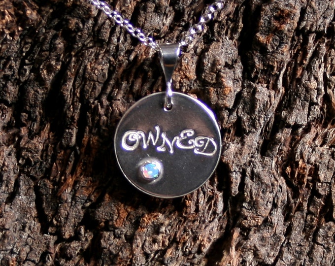 OWNED ~ Personalized PERMANENTLY LOCKING Disc Day Collar / Slave Necklace. Sterling silver. Choose gemstone. Can be personalized on reverse.