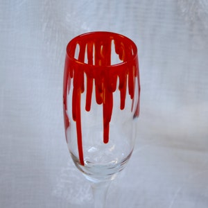Dripping Blood An exclusive design, hand painted, Champagne glass featuring 'blood' dripping down the sides Horror/ Zombie/ Vampire/ Gore image 4