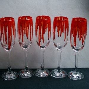 Dripping Blood An exclusive design, hand painted, Champagne glass featuring 'blood' dripping down the sides Horror/ Zombie/ Vampire/ Gore image 3