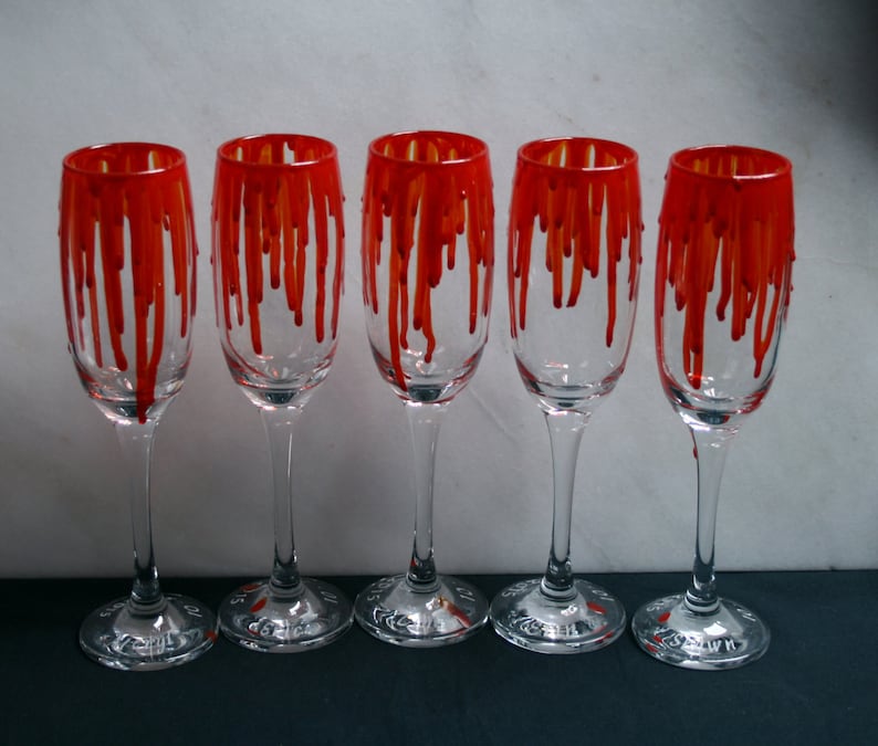 Dripping Blood An exclusive design, hand painted, Champagne glass featuring 'blood' dripping down the sides Horror/ Zombie/ Vampire/ Gore image 3