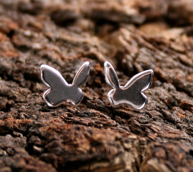 Little butterflies. Sterling Silver stud earrings. 'Forest friends' collection. Exclusive design. Eco-friendly. Natural or coloured silver. image 1