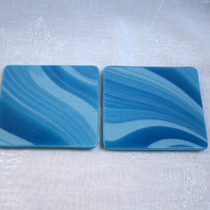 Fused glass coasters. 'Caribbean Seas' A pair of 2 swirly coasters, made in stunning swirls of blue and turquoise. image 2