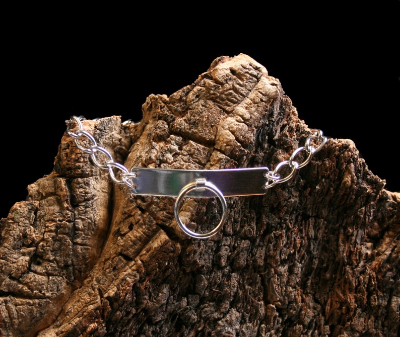 Unisex Permanently locking Heavyweight Sterling silver 'O' ring BDSM Slave bracelet. ID style. Story of O. Fully UK Hallmarked Silver. image 2