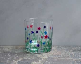 Flower Garden. An exclusive design - hand painted tumbler glasses. Purple/Pink/Blue/choose color(s) Custom options/personalization available