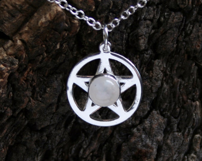 SMALL Pentacle Pendant ~ Sterling Silver & Gemstone Pentagram. Gemstone pendant. Choose stone.