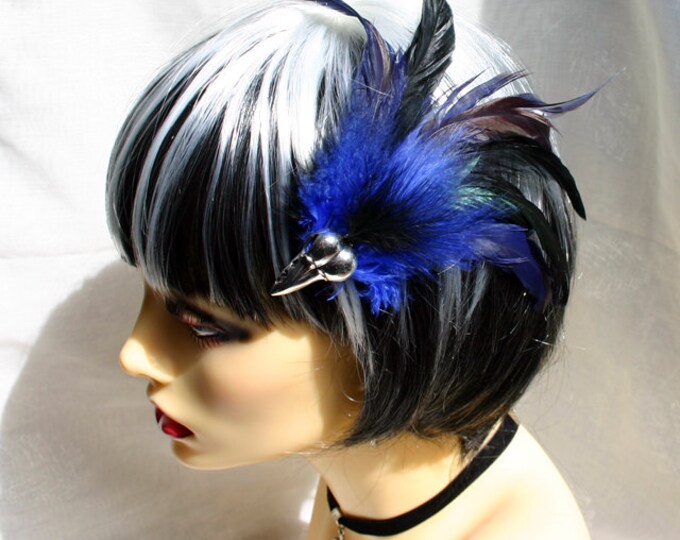 Exclusive 'Midnight Blue Raven' hair grip/ fascinator.