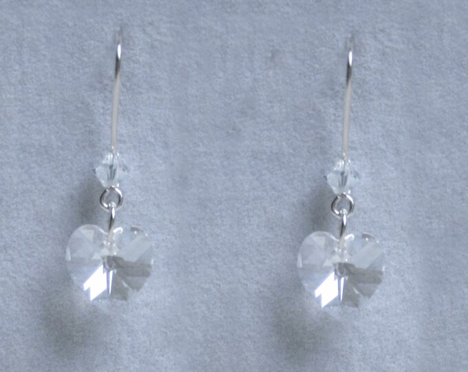 Handmade 'Birthday' earrings. June, Moonstone, Birthstone, Birth sign, Zodiac, Gemini. Silver & Swarovski crystal heart earrings