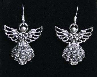 Handcrafted 'Guardian Angel' Earrings. Tibetan silver Guardian Angels on silver plated fish hook ear wires ~ with or without gift box.