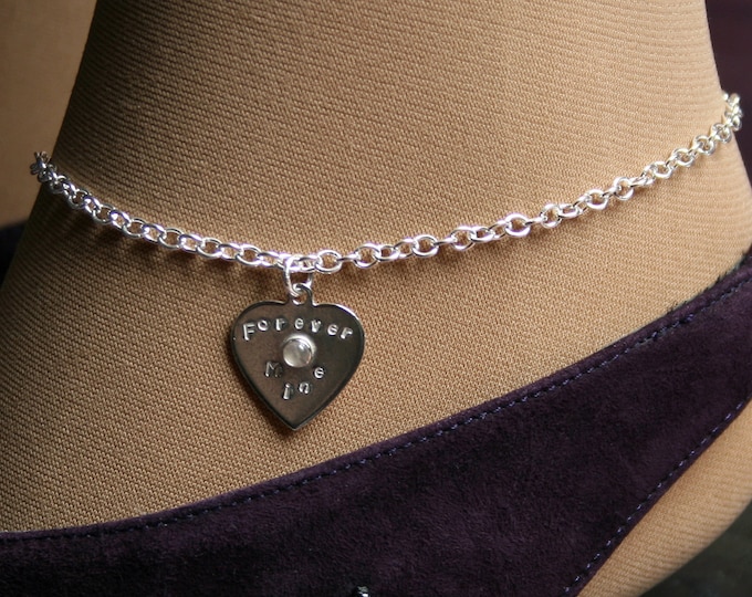 Lil Heart ~ Personalized PERMANENTLY LOCKING Slave Ankle Chain Bracelet. BDSM Anklet. Sterling silver & choose Gemstone. Little heart anklet