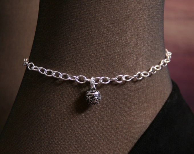 Fancy Slave Bell. Slave Ankle Chain Bracelet. BDSM Anklet. Sterling silver. Tiny slave bell ankle chain. Little bell anklet.