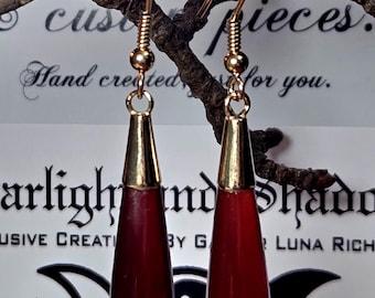 Classic Elegance; Victorian style 9ct Gold and Carnelian Slender Teardrop Earings.