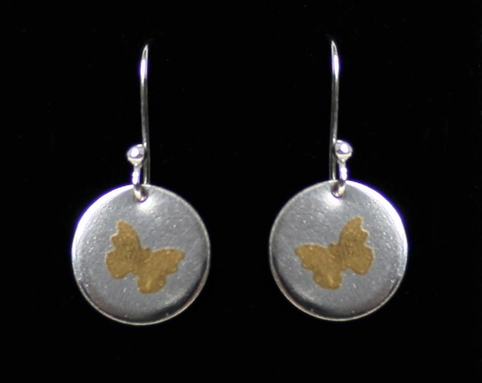 Artisan Keum Boo earrings 'Gold butterfly' Traditionally hand made with a satin shimmer finish. Sterling Silver & 24k gold. Fish hook wires.