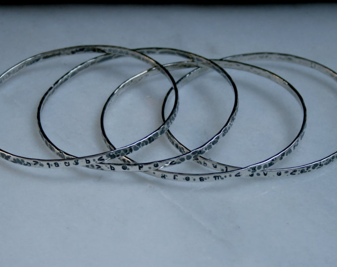 Sterling Silver Inspirational Bangle. Motivational bangle. Mantra bangle. Stacking bracelet. Choose Quote / have Personalized. Organic / Eco