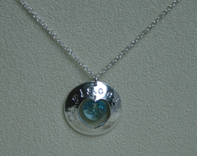 Handmade 'Birthday' pendant. March, Aquamarine, Birthstone, Birth sign, Zodiac, Pisces. Silver & Swarovski crystal heart pendant.