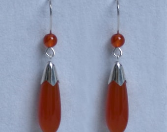 Handmade 'Classic Elegance' Carnelian and sterling silver earrings. Fish hook ear wires for pierced ears