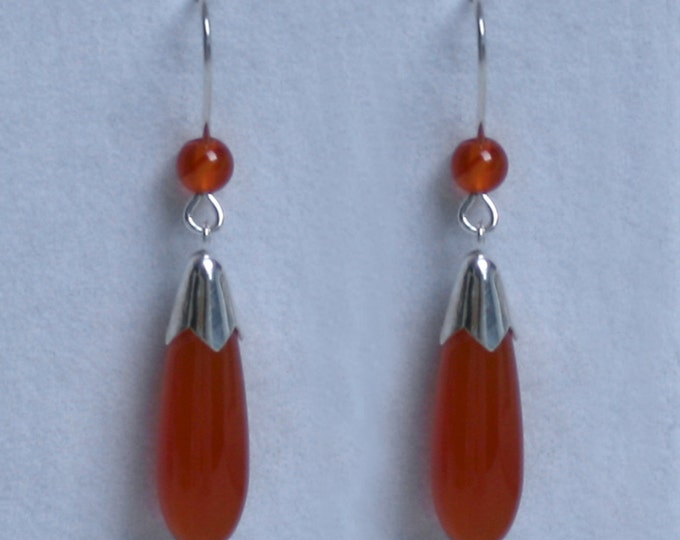 Handmade 'Classic Elegance' Carnelian and sterling silver earrings. Fish hook ear wires for pierced ears