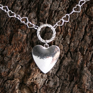 Discrete PERMANENTLY LOCKING Heart chain FANCY O ring Day Collar / Slave Necklace. Sterling silver. Give her your Heart! Can be personalized