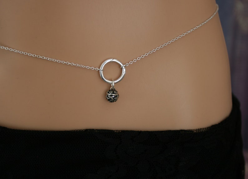 Fancy Slave Bell Discrete Story of /'O/' Eternity ring Infinity ring Sterling silver BDSM belly chain. /'O/' ring waist chain