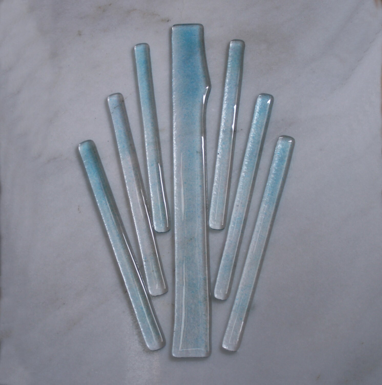 Fused glass Swizzle sticks 'Blue Ice' A set of 6 drink stirrers with a