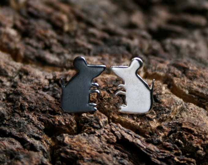 Little Rat. Sterling Silver ear studs. 'Forest friends' collection. Exclusive design. Tiny rats. Eco-friendly. Natural or Black silver