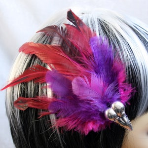 Exclusive &#39;Fuchsia Raven&#39; hair grip / fascinator in Fuchsia, Purple and pinky red.