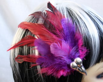 Exclusive 'Fuchsia Raven' hair grip / fascinator in Fuchsia, Purple and pinky red.