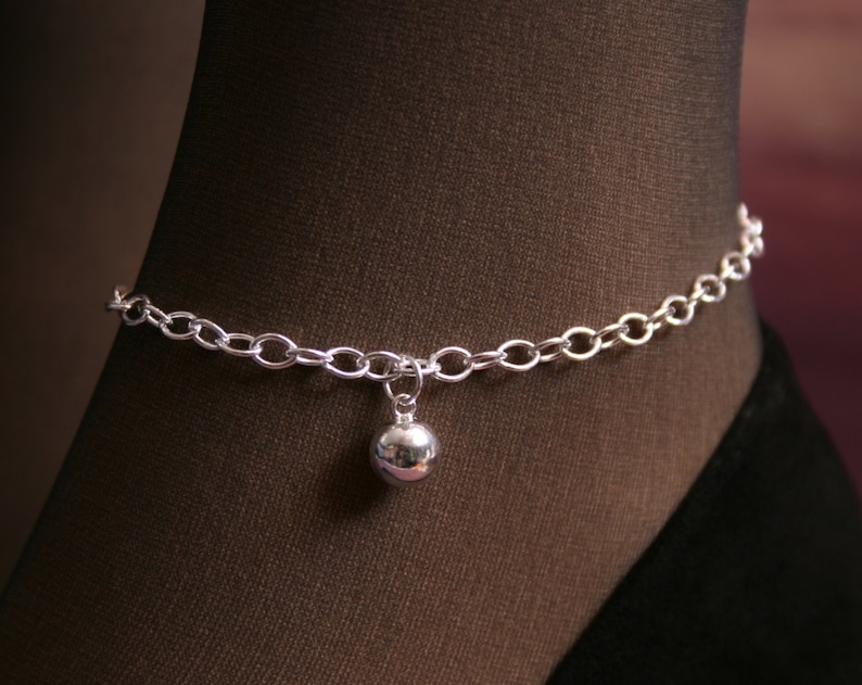 Slave bell. PERMANENTLY LOCKING Slave Ankle Chain Bracelet. BDSM Anklet. Sterling silver. Tiny slave bell ankle chain. Little bell anklet. image 1