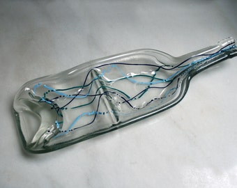 Snack & Dip dishes 'Serpentine - Water'  ~ Hand painted, Eco-friendly, recycled melted glass bottles. Condiment / dip / serving dishes.