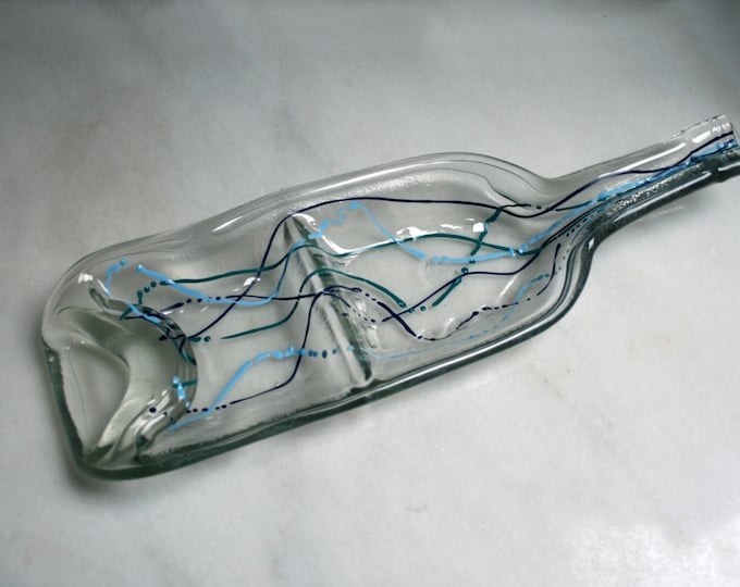 Snack & Dip dishes 'Serpentine - Water'  ~ Hand painted, Eco-friendly, recycled melted glass bottles. Condiment / dip / serving dishes.