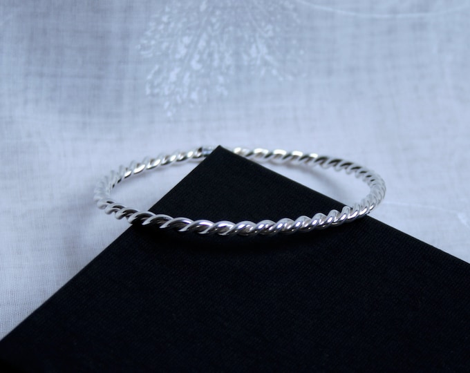 Sterling silver bangle 'Barley Twist' Traditionally hand made bracelet created from Fully UK Hallmarked Sterling Silver