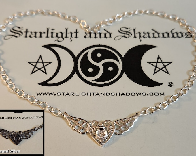 The wings of Love - Caged Heart, Story of O; Discrete, Sterling silver Day Collar / Slave Necklace {D2} - O ring, Winged Heart