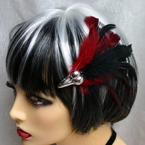Exclusive &#39;Blood Raven&#39; hair grip/ fascinator in black and deep red.